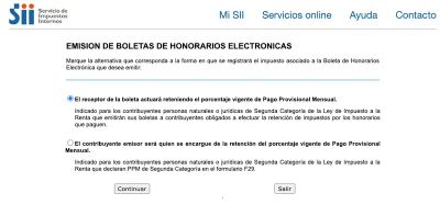Pantalla de selección de modalidad de retención (con receptor / sin receptor)